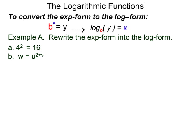 26 the logarithm functions x | PPT