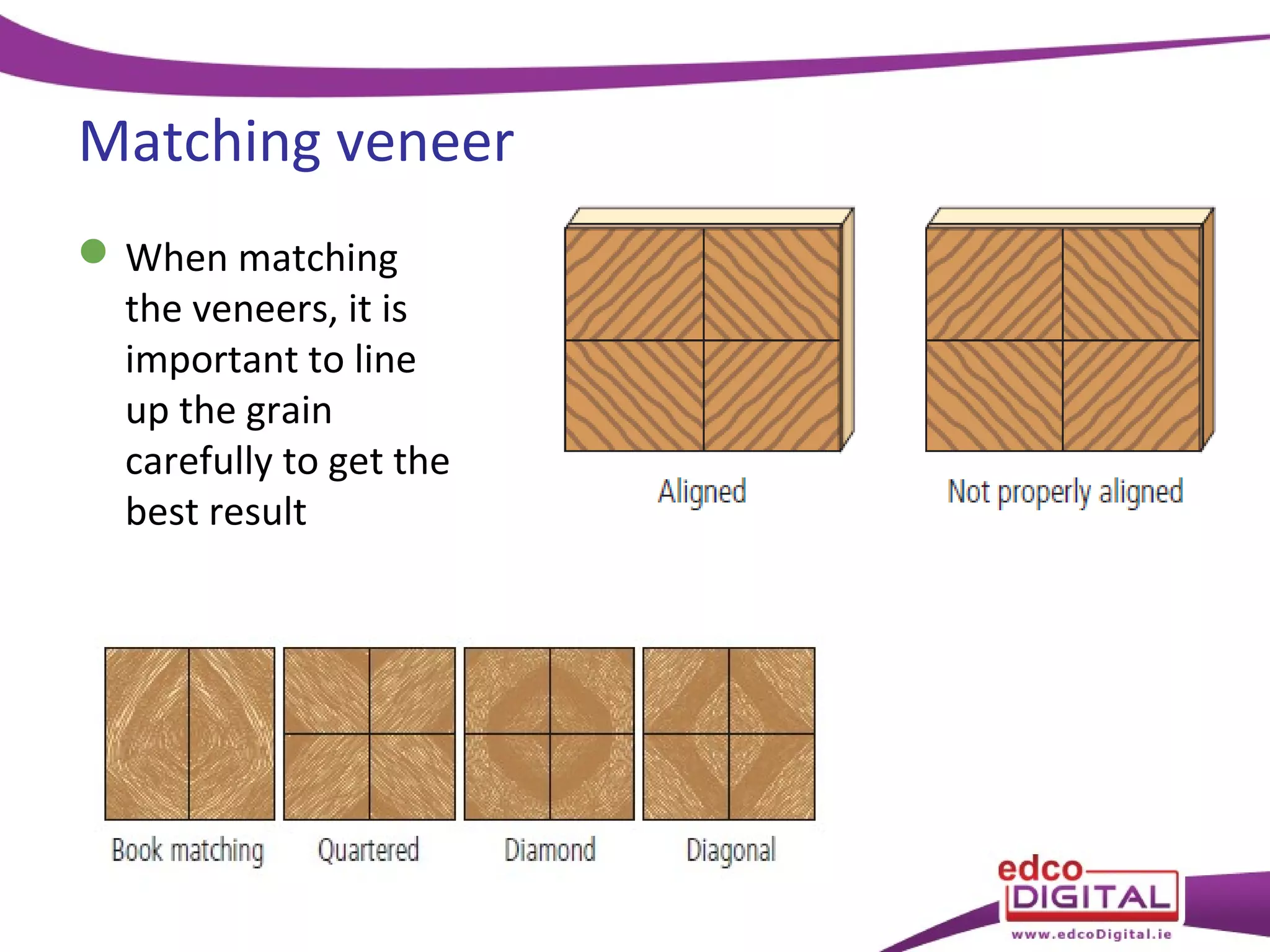 Matching veneer
 When matching
the veneers, it is
important to line
up the grain
carefully to get the
best result

 