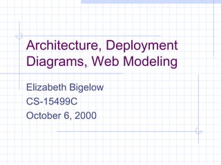 Architecture, Deployment
Diagrams, Web Modeling
Elizabeth Bigelow
CS-15499C
October 6, 2000
 