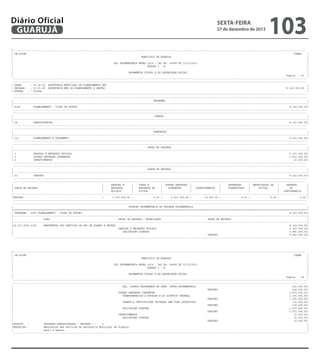 Diário Oficial
GUARUJÁ

sexta-feira

27 de dezembro de 2013

103

-------------------------------------------------------------------------------------------------------------------------------------------------------------------------------------------------------| CN-SIFPM
CONAM
|
|
MUNICIPIO DE GUARUJA
|
|
|
|
LEI ORCAMENTARIA ANUAL 2014 - LEI No. 04068 DE 12/12/2013
|
|
QUADRO I - B
|
|
|
|
ORCAMENTOS FISCAL E DA SEGURIDADE SOCIAL
|
|
Pagina
83 |
----------------------------------------------------------------------------------------------------------------------------------------------------------------------------------------------------------------------------------------------------------------------------------------------------------------------------------------------------------------------------------------------------------------| ORGAO
: 23.00.00 SECRETARIA MUNICIPAL DE PLANEJAMENTO EST
|
| UNIDADE
: 23.01.00 SECRETARIA MUN DE PLANEJAMENTO E GESTAO
8.120.000,00 |
| ESFERA
: FISCAL
|
----------------------------------------------------------------------------------------------------------------------------------------------------------------------------------------------------------------------------------------------------------------------------------------------------------------------------------------------------------------------------------------------------------------|
PROGRAMA
|
|---------------------------------------------------------------------------------------------------------------------------------------------------------------------------------------------------------|
| 4009
PLANEJAMENTO - VISAO DE FUTURO
8.120.000,00|
----------------------------------------------------------------------------------------------------------------------------------------------------------------------------------------------------------------------------------------------------------------------------------------------------------------------------------------------------------------------------------------------------------------|
FUNCAO
|
|---------------------------------------------------------------------------------------------------------------------------------------------------------------------------------------------------------|
| 04
ADMINISTRACAO
8.120.000,00|
----------------------------------------------------------------------------------------------------------------------------------------------------------------------------------------------------------------------------------------------------------------------------------------------------------------------------------------------------------------------------------------------------------------|
SUBFUNCAO
|
|---------------------------------------------------------------------------------------------------------------------------------------------------------------------------------------------------------|
| 121
PLANEJAMENTO E ORCAMENTO
8.120.000,00|
----------------------------------------------------------------------------------------------------------------------------------------------------------------------------------------------------------------------------------------------------------------------------------------------------------------------------------------------------------------------------------------------------------------|
GRUPO DE DESPESA
|
|---------------------------------------------------------------------------------------------------------------------------------------------------------------------------------------------------------|
| 1
PESSOAL E ENCARGOS SOCIAIS
5.197.000,00|
| 3
OUTRAS DESPESAS CORRENTES
2.913.000,00|
| 4
INVESTIMENTOS
10.000,00|
----------------------------------------------------------------------------------------------------------------------------------------------------------------------------------------------------------------------------------------------------------------------------------------------------------------------------------------------------------------------------------------------------------------|
FONTE DE RECURSO
|
|---------------------------------------------------------------------------------------------------------------------------------------------------------------------------------------------------------|
| 01
TESOURO
8.120.000,00|
---------------------------------------------------------------------------------------------------------------------------------------------------------------------------------------------------------------------------------------------------------------------------------------------------------------------------------------------------------------------------------------------------------------|
|
PESSOAL E
|
JUROS E
| OUTRAS DESPESAS |
|
INVERSOES
| AMORTIZACAO DA
|
RESERVA
|
| FONTE DE RECURSO
|
ENCARGOS
|
ENCARGOS DA
|
CORRENTES
|
INVESTIMENTOS
|
FINANCEIRAS
|
DIVIDA
|
DE
|
|
|
SOCIAIS
|
DIVIDA
|
|
|
|
|
CONTINGENCIA
|
|---------------------------------------------------------------------------------------------------------------------------------------------------------------------------------------------------------|
|TESOURO
|
5.197.000,00 |
0,00 |
2.913.000,00 |
10.000,00 |
0,00 |
0,00 |
0,00 |
----------------------------------------------------------------------------------------------------------------------------------------------------------------------------------------------------------------------------------------------------------------------------------------------------------------------------------------------------------------------------------------------------------------|
DOTACAO ORCAMENTARIA DA UNIDADE ORCAMENTARIA
|
|=========================================================================================================================================================================================================|
| PROGRAMA : 4009 PLANEJAMENTO - VISAO DE FUTURO
8.120.000,00|
|---------------------------------------------------------------------------------------------------------------------------------------------------------------------------------------------------------|
|
ACAO
GRUPO DE DESPESA / MODALIDADE
FONTE DE RECURSO
|
|---------------------------------------------------------------------------------------------------------------------------------------------------------------------------------------------------------|
|04.121.4009.2196
MANUTENCAO DOS SERVICOS DA SEC DE PLANEJ E GESTAO
8.120.000,00|
|
PESSOAL E ENCARGOS SOCIAIS
5.197.000,00|
|
APLICACOES DIRETAS
4.965.000,00|
|
TESOURO
4.965.000,00|
---------------------------------------------------------------------------------------------------------------------------------------------------------------------------------------------------------

-------------------------------------------------------------------------------------------------------------------------------------------------------------------------------------------------------| CN-SIFPM
CONAM
|
|
MUNICIPIO DE GUARUJA
|
|
|
|
LEI ORCAMENTARIA ANUAL 2014 - LEI No. 04068 DE 12/12/2013
|
|
QUADRO I - B
|
|
|
|
ORCAMENTOS FISCAL E DA SEGURIDADE SOCIAL
|
|
Pagina
84 |
----------------------------------------------------------------------------------------------------------------------------------------------------------------------------------------------------------------------------------------------------------------------------------------------------------------------------------------------------------------------------------------------------------------|
APL. DIRETA DECORRENTE DE OPER. INTRA-ORCAMENTARIA
232.000,00|
|
TESOURO
232.000,00|
|
OUTRAS DESPESAS CORRENTES
2.913.000,00|
|
TRANSFERENCIAS A ESTADOS E AO DISTRITO FEDERAL
1.330.000,00|
|
TESOURO
1.330.000,00|
|
TRANSF.A INSTITUICOES PRIVADAS SEM FINS LUCRATIVOS
110.000,00|
|
TESOURO
110.000,00|
|
APLICACOES DIRETAS
1.473.000,00|
|
TESOURO
1.473.000,00|
|
INVESTIMENTOS
10.000,00|
|
APLICACOES DIRETAS
10.000,00|
|
TESOURO
10.000,00|
|PRODUTO
:
UNIDADES ADMINISTRADAS ( UNIDADE ) :
5
|
|DESCRICAO :
Manutencao dos servicos da Secretaria Municipal de Planeja|
|
mento e Gestao.
|
---------------------------------------------------------------------------------------------------------------------------------------------------------------------------------------------------------

 