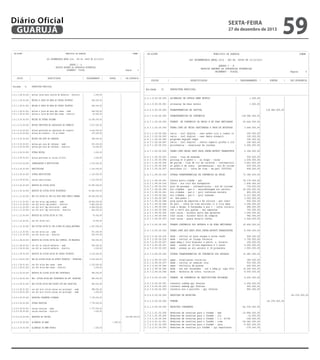 Diário Oficial
GUARUJÁ
-------------------------------------------------------------------------------------------------------------------------------| CN-SIFPM
MUNICIPIO DE GUARUJA
CONAM |
|
|
|
LEI ORCAMENTARIA ANUAL 2014 - LEI No. 04068 DE 12/12/2013
|
|
|
|
QUADRO I - A
|
|
RECEITA SEGUNDO AS CATEGORIAS ECONOMICAS
|
|
ORCAMENTO - FISCAL
Pagina
5 |
|
|
|--------------------------------------------------------------------------------------------------------------------------------|
|
CODIGO
|
ESPECIFICACAO
| DESDOBRAMENTO |
FONTES
|
CAT.ECONOMICA |
|--------------------------------------------------------------------------------------------------------------------------------|
|
|
| Entidade
01
PREFEITURA MUNICIPAL
|
|
|
|--------------------------------------------------------------------------------------------------------------------------------|
|1.9.1.1.98.00.002 | multas juros mora contrib de melhoria - distrito |
1.000,00|
|
|
|
|
|
|
|
|
|1.9.1.1.99.00.000 | MULTAS E JUROS DE MORA DE OUTROS TRIBUTOS
|
628.000,00|
|
|
|
|
|
|
|
|
|1.9.1.1.99.01.000 | MULTAS E JUROS DE MORA DE OUTROS TRIBUTOS
|
628.000,00|
|
|
|
|
|
|
|
|
|1.9.1.1.99.01.001 | multas e juros de mora das taxas - sede
|
568.000,00|
|
|
|1.9.1.1.99.01.002 | multas e juros de mora das taxas - distrito
|
60.000,00|
|
|
|
|
|
|
|
|
|1.9.1.9.00.00.000 | MULTAS DE OUTRAS ORIGENS
|
10.308.000,00|
|
|
|
|
|
|
|
|
|1.9.1.9.15.00.000 | MULTAS PREVISTAS NA LEGISLACAO DE TRANSITO
|
9.917.000,00|
|
|
|
|
|
|
|
|
|1.9.1.9.15.00.001 | multas previstas na legislacao de transito
|
9.642.000,00|
|
|
|1.9.1.9.15.00.002 | multas de transito - 5% ao funset
|
275.000,00|
|
|
|
|
|
|
|
|
|1.9.1.9.50.00.000 | MULTAS POR AUTO DE INFRACAO
|
388.000,00|
|
|
|
|
|
|
|
|
|1.9.1.9.50.00.001 | multas por auto de infracao - sede
|
353.000,00|
|
|
|1.9.1.9.50.00.002 | multas por auto de infracao - distrito
|
35.000,00|
|
|
|
|
|
|
|
|
|1.9.1.9.99.00.000 | OUTRAS MULTAS
|
3.000,00|
|
|
|
|
|
|
|
|
|1.9.1.9.99.00.001 | multas previstas no leilao 01/2012
|
3.000,00|
|
|
|
|
|
|
|
|
|1.9.2.0.00.00.000 | INDENIZACOES E RESTITUICOES
|
1.310.000,00|
|
|
|
|
|
|
|
|
|1.9.2.2.00.00.000 | RESTITUICOES
|
1.310.000,00|
|
|
|
|
|
|
|
|
|1.9.2.2.99.00.000 | OUTRAS RESTITUICOES
|
1.310.000,00|
|
|
|
|
|
|
|
|
|1.9.2.2.99.00.001 | outras restituicoes
|
1.310.000,00|
|
|
|
|
|
|
|
|
|1.9.3.0.00.00.000 | RECEITA DA DIVIDA ATIVA
|
53.995.000,00|
|
|
|
|
|
|
|
|
|1.9.3.1.00.00.000 | RECEITA DA DIVIDA ATIVA TRIBUTARIA
|
53.006.000,00|
|
|
|
|
|
|
|
|
|1.9.3.1.11.00.000 | REC.DIV.ATIVA DO IMP.S/A PROP.PRED.TERRIT.URBANA |
48.938.000,00|
|
|
|
|
|
|
|
|
|1.9.3.1.11.00.001 | rec div ativa imp predial - sede
|
38.005.000,00|
|
|
|1.9.3.1.11.00.002 | rec div ativa imp predial - distrito
|
5.859.000,00|
|
|
|1.9.3.1.11.00.003 | rec div ativ imp territorial - sede
|
4.608.000,00|
|
|
|1.9.3.1.11.00.004 | rec div ativ imp territorial - distrito
|
466.000,00|
|
|
|
|
|
|
|
|
|1.9.3.1.12.00.000 | RECEITA DA DIVIDA ATIVA DO ITBI
|
76.000,00|
|
|
|
|
|
|
|
|
|1.9.3.1.12.00.001 | rec div ativa isti
|
76.000,00|
|
|
|
|
|
|
|
|
|1.9.3.1.13.00.000 | REC.DIVIDA ATIVA DO IMP.S/SERV.DE QUALQ.NATUREZA |
1.097.000,00|
|
|
|
|
|
|
|
|
|1.9.3.1.13.00.001 | rec div ativa iss - sede
|
871.000,00|
|
|
|1.9.3.1.13.00.002 | rec div ativa iss - distrito
|
226.000,00|
|
|
|
|
|
|
|
|
|1.9.3.1.98.00.000 | RECEITA DA DIVIDA ATIVA DAS CONTRIB. DE MELHORIA |
559.000,00|
|
|
|
|
|
|
|
|
|1.9.3.1.98.00.001 | rec div at contrib melhoria - sede
|
558.000,00|
|
|
|1.9.3.1.98.00.002 | rec div at contrib melhoria - distrito
|
1.000,00|
|
|
|
|
|
|
|
|
|1.9.3.1.99.00.000 | RECEITA DA DIVIDA ATIVA DE OUTROS TRIBUTOS
|
2.336.000,00|
|
|
|
|
|
|
|
|
|1.9.3.1.99.01.000 | REC.DA DIVIDA ATIVA DE OUTROS TRIBUTOS - PRINCIPAL |
2.336.000,00|
|
|
|
|
|
|
|
|
|1.9.3.1.99.01.001 | rec div ativa das taxas - sede
|
2.335.000,00|
|
|
|1.9.3.1.99.01.002 | rec div ativa das taxas - distrito
|
1.000,00|
|
|
|
|
|
|
|
|
|1.9.3.2.00.00.000 | RECEITA DA DIVIDA ATIVA NAO TRIBUTARIA
|
989.000,00|
|
|
|
|
|
|
|
|
|1.9.3.2.99.00.000 | REC. DIVIDA ATIVA NAO TRIBUTARIA DE OUT. RECEITAS |
989.000,00|
|
|
|
|
|
|
|
|
|1.9.3.2.99.01.000 | REC.DIVIDA ATIVA NAO-TRIBUT.OUT.REC.PRINCIPAL
|
989.000,00|
|
|
|
|
|
|
|
|
|1.9.3.2.99.01.001 | rec div ativ n/trib outras rec principal - sede
|
988.000,00|
|
|
|1.9.3.2.99.01.002 | rec div ativ n/trib outras rec principal - sede
|
1.000,00|
|
|
|
|
|
|
|
|
|1.9.9.0.00.00.000 | RECEITAS CORRENTES DIVERSAS
|
7.778.000,00|
|
|
|
|
|
|
|
|
|1.9.9.0.99.00.000 | OUTRAS RECEITAS
|
7.778.000,00|
|
|
|
|
|
|
|
|
|1.9.9.0.99.00.001 | outras receitas - sede
|
7.777.000,00|
|
|
|1.9.9.0.99.00.002 | outras receitas - distrito
|
1.000,00|
|
|
|
|
|
|
|
|
|2.0.0.0.00.00.000 | RECEITAS DE CAPITAL
|
|
|
118.585.000,00|
|
|
|
|
|
|
|2.2.0.0.00.00.000 | ALIENACAO DE BENS
|
|
1.000,00|
|
|
|
|
|
|
|
|2.2.1.0.00.00.000 | ALIENACAO DE BENS MOVEIS
|
1.000,00|
|
|
|
|
|
|
|
|
--------------------------------------------------------------------------------------------------------------------------------

sexta-feira

27 de dezembro de 2013

59

-------------------------------------------------------------------------------------------------------------------------------| CN-SIFPM
MUNICIPIO DE GUARUJA
CONAM |
|
|
|
LEI ORCAMENTARIA ANUAL 2014 - LEI No. 04068 DE 12/12/2013
|
|
|
|
QUADRO I - A
|
|
RECEITA SEGUNDO AS CATEGORIAS ECONOMICAS
|
|
ORCAMENTO - FISCAL
Pagina
6 |
|
|
|--------------------------------------------------------------------------------------------------------------------------------|
|
CODIGO
|
ESPECIFICACAO
| DESDOBRAMENTO |
FONTES
|
CAT.ECONOMICA |
|--------------------------------------------------------------------------------------------------------------------------------|
|
|
| Entidade
01
PREFEITURA MUNICIPAL
|
|
|
|--------------------------------------------------------------------------------------------------------------------------------|
|2.2.1.9.00.00.000 | ALIENACAO DE OUTROS BENS MOVEIS
|
1.000,00|
|
|
|
|
|
|
|
|
|2.2.1.9.00.00.001 | alienacao de bens moveis
|
1.000,00|
|
|
|
|
|
|
|
|
|2.4.0.0.00.00.000 | TRANSFERENCIAS DE CAPITAL
|
|
118.584.000,00|
|
|
|
|
|
|
|
|2.4.7.0.00.00.000 | TRANSFERENCIAS DE CONVENIOS
|
118.584.000,00|
|
|
|
|
|
|
|
|
|2.4.7.1.00.00.000 | TRANSF. DE CONVENIOS DA UNIAO E DE SUAS ENTIDADES |
83.442.000,00|
|
|
|
|
|
|
|
|
|2.4.7.1.02.00.000 | TRANS.CONV.DA UNIAO DESTINADAS A PROG.DE EDUCACAO |
3.668.000,00|
|
|
|
|
|
|
|
|
|2.4.7.1.02.00.004 | catis - incl digital - caec andre luiz e izabel or |
200.000,00|
|
|
|2.4.7.1.02.00.005 | catis - incl digital - caec dante sinopoli
|
120.000,00|
|
|
|2.4.7.1.02.00.006 | programa segundo tempo
|
192.000,00|
|
|
|2.4.7.1.02.00.007 | catis - incl digital - centro capacit profes e cid |
156.000,00|
|
|
|2.4.7.1.02.00.012 | proinfancia - construcao de creches
|
3.000.000,00|
|
|
|
|
|
|
|
|
|2.4.7.1.05.00.000 | TRANS.CONV.UNIAO DEST.PROG.INFRA-ESTRUT.TRANSPORTE |
6.394.000,00|
|
|
|
|
|
|
|
|
|2.4.7.1.05.00.003 | caixa - vias da enseada
|
500.000,00|
|
|
|2.4.7.1.05.00.004 | prolong av d pedro i - 2a etapa - caixa
|
1.500.000,00|
|
|
|2.4.7.1.05.00.005 | em parlam - vias de vic de carvalho - infraestrutu |
3.461.000,00|
|
|
|2.4.7.1.05.00.006 | av pedro b da costa - pavimentacao - min do turism |
439.000,00|
|
|
|2.4.7.1.05.00.007 | morrinhos iii - infra em vias - em parl 35970005 |
494.000,00|
|
|
|
|
|
|
|
|
|2.4.7.1.99.00.000 | OUTRAS TRANSFERENCIAS DE CONVENIOS DA UNIAO
|
73.380.000,00|
|
|
|
|
|
|
|
|
|2.4.7.1.99.00.001 | favela porto-cidade - pac
|
35.179.000,00|
|
|
|2.4.7.1.99.00.016 | fnhis - sta cruz dos navegantes
|
1.406.000,00|
|
|
|2.4.7.1.99.00.032 | pier do pereque - infraestrutura - min do turismo |
739.000,00|
|
|
|2.4.7.1.99.00.040 | min cidades - pac-2 - macrodrenagem sto antonio
|
20.000.000,00|
|
|
|2.4.7.1.99.00.041 | min cidades - pac-2 - proj contencao encosta
|
800.000,00|
|
|
|2.4.7.1.99.00.042 | min cidades - pac-2 - proj enseada
|
5.017.000,00|
|
|
|2.4.7.1.99.00.047 | av. dom pedro i
|
1.000.000,00|
|
|
|2.4.7.1.99.00.048 | prog praca de esportes e da cultura - pec contr
|
400.000,00|
|
|
|2.4.7.1.99.00.049 | em parl - infra em vias morrinho ii e vila edna
|
3.000.000,00|
|
|
|2.4.7.1.99.00.050 | ruas s daige, m fernandes e pca 3 - infra turistic |
488.000,00|
|
|
|2.4.7.1.99.00.054 | ref e revit gin guaibe - min esportes
|
750.000,00|
|
|
|2.4.7.1.99.00.055 | conv caixa - mirante morro das galhetas
|
1.595.000,00|
|
|
|2.4.7.1.99.00.056 | conv caixa - mirante morro da campina
|
982.000,00|
|
|
|2.4.7.1.99.00.057 | conv caixa - praca horacio laffer
|
2.024.000,00|
|
|
|
|
|
|
|
|
|2.4.7.2.00.00.000 | TRANSF.CONVENIOS DOS ESTADOS E DE SUAS ENTIDADES |
30.492.000,00|
|
|
|
|
|
|
|
|
|2.4.7.2.05.00.000 | TRANS.CONV.EST.DEST.PROG.INFRA-ESTRUT.TRANSPORTES |
8.509.000,00|
|
|
|
|
|
|
|
|
|2.4.7.2.05.00.015 | dade - revital av pres vargas e aurea conde
|
509.000,00|
|
|
|2.4.7.2.05.00.016 | dade - revital av thiago ferreira
|
2.700.000,00|
|
|
|2.4.7.2.05.00.027 | agem adeq.r luiz bianconi e pavim. n. horacio
|
300.000,00|
|
|
|2.4.7.2.05.00.031 | dade - acesso ao jd boa esperanca e v aurea
|
4.000.000,00|
|
|
|2.4.7.2.05.00.032 | dade - acesso ao sto antonio e jd primavera
|
1.000.000,00|
|
|
|
|
|
|
|
|
|2.4.7.2.99.00.000 | OUTRAS TRANSFERENCIAS DE CONVENIOS DOS ESTADOS
|
21.983.000,00|
|
|
|
|
|
|
|
|
|2.4.7.2.99.00.030 | agem - sinalizacao turistica
|
380.000,00|
|
|
|2.4.7.2.99.00.037 | dade - revital av oswaldo cruz
|
503.000,00|
|
|
|2.4.7.2.99.00.044 | agem - revitaliz de pracas
|
600.000,00|
|
|
|2.4.7.2.99.00.045 | dade - est ant fernandes - ref e adeq p/ copa 2014 |
12.000.000,00|
|
|
|2.4.7.2.99.00.046 | dade - melhoria da infra. turistica
|
8.500.000,00|
|
|
|
|
|
|
|
|
|2.4.7.4.00.00.000 | TRANSF. DE CONVENIOS DE INSTITUICOES PRIVADAS
|
4.650.000,00|
|
|
|
|
|
|
|
|
|2.4.7.4.00.00.001 | convenio codesp ppi favelas
|
2.900.000,00|
|
|
|2.4.7.4.00.00.002 | convenio sabesp ppi favelas
|
900.000,00|
|
|
|2.4.7.4.00.00.003 | convenio mrs e portofer - ppi favelas
|
850.000,00|
|
|
|
|
|
|
|
|
|9.0.0.0.00.00.000 | DEDUCOES DE RECEITAS
|
|
|
-42.076.000,00|
|
|
|
|
|
|
|9.5.0.0.00.00.000 | FUNDEB
|
|
-42.076.000,00|
|
|
|
|
|
|
|
|9.5.1.0.00.00.000 | RECEITAS CORRENTES
|
-42.076.000,00|
|
|
|
|
|
|
|
|
|1.7.2.1.01.02.000 | deducoes de receitas para o fundeb - fpm
|
-10.894.000,00|
|
|
|1.7.2.1.01.05.000 | deducoes de receitas para o fundeb - itr
|
-12.000,00|
|
|
|1.7.2.1.36.00.000 | deducoes de receitas para o fundeb - l.c. 87/96
|
-124.000,00|
|
|
|1.7.2.2.01.01.001 | deducoes de receitas para o fundeb - icms
|
-25.042.000,00|
|
|
|1.7.2.2.01.02.000 | deducoes de receitas para o fundeb - ipva
|
-5.825.000,00|
|
|
|1.7.2.2.01.04.000 | deducoes de receitas p/o fundeb - ipi exportacao |
-179.000,00|
|
|
|
|
|
|
|
|
--------------------------------------------------------------------------------------------------------------------------------

 