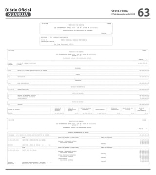 Diário Oficial
GUARUJÁ

sexta-feira

27 de dezembro de 2013

63

---------------------------------------------------------------------------------------------CN-SIFPM
CONAM |
MUNICIPIO DE GUARUJA
|
|
LEI ORCAMENTARIA ANUAL 2014 - LEI No. 04068 DE 12/12/2013
|
|
ESPECIFICACAO DA LEGISLACAO DA DESPESA
|
|
Pagina
3 |
------------------------------------------------------------------------------------------------------------------------------------------------------------------------------------------| ENTIDADE : 03 GUARUJA PREVIDENCIA
|
|
|
| 06.02.00
FUNDO ESPECIAL GUARUJA PREVIDENCIA
|
| LEGISLACAO BASICA :
|
|
|
|
Lei Comp Municipal 135/12.
|
---------------------------------------------------------------------------------------------|
|
|
|
|
|
|
|

-------------------------------------------------------------------------------------------------------------------------------------------------------------------------------------------------------| CN-SIFPM
CONAM
|
|
MUNICIPIO DE GUARUJA
|
|
|
|
LEI ORCAMENTARIA ANUAL 2014 - LEI No. 04068 DE 12/12/2013
|
|
QUADRO I - B
|
|
|
|
ORCAMENTOS FISCAL E DA SEGURIDADE SOCIAL
|
|
Pagina
1 |
----------------------------------------------------------------------------------------------------------------------------------------------------------------------------------------------------------------------------------------------------------------------------------------------------------------------------------------------------------------------------------------------------------------| ORGAO
: 01.00.00 CAMARA MUNICIPAL
45.800.000,00 |
| ESFERA
: FISCAL
|
----------------------------------------------------------------------------------------------------------------------------------------------------------------------------------------------------------------------------------------------------------------------------------------------------------------------------------------------------------------------------------------------------------------|
PROGRAMA
|
|---------------------------------------------------------------------------------------------------------------------------------------------------------------------------------------------------------|
| 4005
GESTAO DO SISTEMA ADMINISTRATIVO DA CAMARA
45.800.000,00|
----------------------------------------------------------------------------------------------------------------------------------------------------------------------------------------------------------------------------------------------------------------------------------------------------------------------------------------------------------------------------------------------------------------|
FUNCAO
|
|---------------------------------------------------------------------------------------------------------------------------------------------------------------------------------------------------------|
| 01
LEGISLATIVA
45.800.000,00|
----------------------------------------------------------------------------------------------------------------------------------------------------------------------------------------------------------------------------------------------------------------------------------------------------------------------------------------------------------------------------------------------------------------|
SUBFUNCAO
|
|---------------------------------------------------------------------------------------------------------------------------------------------------------------------------------------------------------|
| 031
ACAO LEGISLATIVA
45.800.000,00|
----------------------------------------------------------------------------------------------------------------------------------------------------------------------------------------------------------------------------------------------------------------------------------------------------------------------------------------------------------------------------------------------------------------|
UNIDADE ORCAMENTARIA
|
|---------------------------------------------------------------------------------------------------------------------------------------------------------------------------------------------------------|
| 01.01.00
CAMARA MUNICIPAL
45.800.000,00|
----------------------------------------------------------------------------------------------------------------------------------------------------------------------------------------------------------------------------------------------------------------------------------------------------------------------------------------------------------------------------------------------------------------|
GRUPO DE DESPESA
|
|---------------------------------------------------------------------------------------------------------------------------------------------------------------------------------------------------------|
| 1
PESSOAL E ENCARGOS SOCIAIS
29.993.000,00|
| 3
OUTRAS DESPESAS CORRENTES
14.352.000,00|
| 4
INVESTIMENTOS
1.455.000,00|
----------------------------------------------------------------------------------------------------------------------------------------------------------------------------------------------------------------------------------------------------------------------------------------------------------------------------------------------------------------------------------------------------------------|
FONTE DE RECURSO
|
|---------------------------------------------------------------------------------------------------------------------------------------------------------------------------------------------------------|
| 01
TESOURO
45.800.000,00|
---------------------------------------------------------------------------------------------------------------------------------------------------------------------------------------------------------------------------------------------------------------------------------------------------------------------------------------------------------------------------------------------------------------|
|
PESSOAL E
|
JUROS E
| OUTRAS DESPESAS |
|
INVERSOES
| AMORTIZACAO DA
|
RESERVA
|
| FONTE DE RECURSO
|
ENCARGOS
|
ENCARGOS DA
|
CORRENTES
|
INVESTIMENTOS
|
FINANCEIRAS
|
DIVIDA
|
DE
|
|
|
SOCIAIS
|
DIVIDA
|
|
|
|
|
CONTINGENCIA
|
|---------------------------------------------------------------------------------------------------------------------------------------------------------------------------------------------------------|
|TESOURO
|
29.993.000,00 |
0,00 |
14.352.000,00 |
1.455.000,00 |
0,00 |
0,00 |
0,00 |
---------------------------------------------------------------------------------------------------------------------------------------------------------------------------------------------------------

-------------------------------------------------------------------------------------------------------------------------------------------------------------------------------------------------------| CN-SIFPM
CONAM
|
|
MUNICIPIO DE GUARUJA
|
|
|
|
LEI ORCAMENTARIA ANUAL 2014 - LEI No. 04068 DE 12/12/2013
|
|
QUADRO I - B
|
|
|
|
ORCAMENTOS FISCAL E DA SEGURIDADE SOCIAL
|
|
Pagina
2 |
----------------------------------------------------------------------------------------------------------------------------------------------------------------------------------------------------------------------------------------------------------------------------------------------------------------------------------------------------------------------------------------------------------------|
DOTACAO ORCAMENTARIA DO ORCAO
|
|=========================================================================================================================================================================================================|
| PROGRAMA : 4005 GESTAO DO SISTEMA ADMINISTRATIVO DA CAMARA
45.800.000,00|
|---------------------------------------------------------------------------------------------------------------------------------------------------------------------------------------------------------|
|
ACAO
GRUPO DE DESPESA / MODALIDADE
FONTE DE RECURSO
|
|---------------------------------------------------------------------------------------------------------------------------------------------------------------------------------------------------------|
|01.031.4005.0001
INATIVOS E PENSIONISTAS DA CAMARA
3.567.000,00|
|
PESSOAL E ENCARGOS SOCIAIS
3.567.000,00|
|
APLICACOES DIRETAS
3.567.000,00|
|
TESOURO
3.567.000,00|
|PRODUTO
:
INATIVOS E PENS DA CAMARA ( % ) :
100
|
|---------------------------------------------------------------------------------------------------------------------------------------------------------------------------------------------------------|
|
ACAO
GRUPO DE DESPESA / MODALIDADE
FONTE DE RECURSO
|
|---------------------------------------------------------------------------------------------------------------------------------------------------------------------------------------------------------|
|01.031.4005.2001
MANUT SERV DA CAMARA
42.233.000,00|
|
PESSOAL E ENCARGOS SOCIAIS
26.426.000,00|
|
APLICACOES DIRETAS
26.426.000,00|
|
TESOURO
26.426.000,00|
|
OUTRAS DESPESAS CORRENTES
14.352.000,00|
|
APLICACOES DIRETAS
14.352.000,00|
|
TESOURO
14.352.000,00|
|
INVESTIMENTOS
1.455.000,00|
|
APLICACOES DIRETAS
1.455.000,00|
|
TESOURO
1.455.000,00|
|PRODUTO
:
UNIDADES ADMINISTRADAS ( UNIDADE ) :
1
|
|DESCRICAO :
Manutencao dos servicos da Camara.
|
---------------------------------------------------------------------------------------------------------------------------------------------------------------------------------------------------------

 