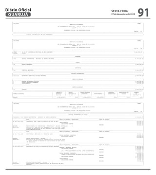 Diário Oficial
GUARUJÁ

sexta-feira

27 de dezembro de 2013

91

-------------------------------------------------------------------------------------------------------------------------------------------------------------------------------------------------------| CN-SIFPM
CONAM
|
|
MUNICIPIO DE GUARUJA
|
|
|
|
LEI ORCAMENTARIA ANUAL 2014 - LEI No. 04068 DE 12/12/2013
|
|
QUADRO I - B
|
|
|
|
ORCAMENTOS FISCAL E DA SEGURIDADE SOCIAL
|
|
Pagina
57 |
----------------------------------------------------------------------------------------------------------------------------------------------------------------------------------------------------------------------------------------------------------------------------------------------------------------------------------------------------------------------------------------------------------------|
clusiva, recreativa e de alto rendimento.
|
---------------------------------------------------------------------------------------------------------------------------------------------------------------------------------------------------------

-------------------------------------------------------------------------------------------------------------------------------------------------------------------------------------------------------| CN-SIFPM
CONAM
|
|
MUNICIPIO DE GUARUJA
|
|
|
|
LEI ORCAMENTARIA ANUAL 2014 - LEI No. 04068 DE 12/12/2013
|
|
QUADRO I - B
|
|
|
|
ORCAMENTOS FISCAL E DA SEGURIDADE SOCIAL
|
|
Pagina
58 |
----------------------------------------------------------------------------------------------------------------------------------------------------------------------------------------------------------------------------------------------------------------------------------------------------------------------------------------------------------------------------------------------------------------| ORGAO
: 15.00.00 SECRETARIA MUNICIPAL DE MEIO AMBIENTE
5.244.000,00 |
| ESFERA
: FISCAL
|
----------------------------------------------------------------------------------------------------------------------------------------------------------------------------------------------------------------------------------------------------------------------------------------------------------------------------------------------------------------------------------------------------------------|
PROGRAMA
|
|---------------------------------------------------------------------------------------------------------------------------------------------------------------------------------------------------------|
| 3001
GUARUJA SUSTENTAVEL - MELHORIA DA GESTAO AMBIENTAL
5.244.000,00|
----------------------------------------------------------------------------------------------------------------------------------------------------------------------------------------------------------------------------------------------------------------------------------------------------------------------------------------------------------------------------------------------------------------|
FUNCAO
|
|---------------------------------------------------------------------------------------------------------------------------------------------------------------------------------------------------------|
| 18
GESTAO AMBIENTAL
5.244.000,00|
----------------------------------------------------------------------------------------------------------------------------------------------------------------------------------------------------------------------------------------------------------------------------------------------------------------------------------------------------------------------------------------------------------------|
SUBFUNCAO
|
|---------------------------------------------------------------------------------------------------------------------------------------------------------------------------------------------------------|
| 542
CONTROLE AMBIENTAL
5.244.000,00|
----------------------------------------------------------------------------------------------------------------------------------------------------------------------------------------------------------------------------------------------------------------------------------------------------------------------------------------------------------------------------------------------------------------|
UNIDADE ORCAMENTARIA
|
|---------------------------------------------------------------------------------------------------------------------------------------------------------------------------------------------------------|
| 15.01.00
SECRETARIA MUNICIPAL DE MEIO AMBIENTE
5.244.000,00|
----------------------------------------------------------------------------------------------------------------------------------------------------------------------------------------------------------------------------------------------------------------------------------------------------------------------------------------------------------------------------------------------------------------|
GRUPO DE DESPESA
|
|---------------------------------------------------------------------------------------------------------------------------------------------------------------------------------------------------------|
| 1
PESSOAL E ENCARGOS SOCIAIS
3.740.000,00|
| 3
OUTRAS DESPESAS CORRENTES
1.314.000,00|
| 4
INVESTIMENTOS
190.000,00|
----------------------------------------------------------------------------------------------------------------------------------------------------------------------------------------------------------------------------------------------------------------------------------------------------------------------------------------------------------------------------------------------------------------|
FONTE DE RECURSO
|
|---------------------------------------------------------------------------------------------------------------------------------------------------------------------------------------------------------|
| 01
TESOURO
5.244.000,00|
---------------------------------------------------------------------------------------------------------------------------------------------------------------------------------------------------------------------------------------------------------------------------------------------------------------------------------------------------------------------------------------------------------------|
|
PESSOAL E
|
JUROS E
| OUTRAS DESPESAS |
|
INVERSOES
| AMORTIZACAO DA
|
RESERVA
|
| FONTE DE RECURSO
|
ENCARGOS
|
ENCARGOS DA
|
CORRENTES
|
INVESTIMENTOS
|
FINANCEIRAS
|
DIVIDA
|
DE
|
|
|
SOCIAIS
|
DIVIDA
|
|
|
|
|
CONTINGENCIA
|
|---------------------------------------------------------------------------------------------------------------------------------------------------------------------------------------------------------|
|TESOURO
|
3.740.000,00 |
0,00 |
1.314.000,00 |
190.000,00 |
0,00 |
0,00 |
0,00 |
---------------------------------------------------------------------------------------------------------------------------------------------------------------------------------------------------------

-------------------------------------------------------------------------------------------------------------------------------------------------------------------------------------------------------| CN-SIFPM
CONAM
|
|
MUNICIPIO DE GUARUJA
|
|
|
|
LEI ORCAMENTARIA ANUAL 2014 - LEI No. 04068 DE 12/12/2013
|
|
QUADRO I - B
|
|
|
|
ORCAMENTOS FISCAL E DA SEGURIDADE SOCIAL
|
|
Pagina
59 |
----------------------------------------------------------------------------------------------------------------------------------------------------------------------------------------------------------------------------------------------------------------------------------------------------------------------------------------------------------------------------------------------------------------|
DOTACAO ORCAMENTARIA DO ORCAO
|
|=========================================================================================================================================================================================================|
| PROGRAMA : 3001 GUARUJA SUSTENTAVEL - MELHORIA DA GESTAO AMBIENTAL
5.244.000,00|
|---------------------------------------------------------------------------------------------------------------------------------------------------------------------------------------------------------|
|
ACAO
GRUPO DE DESPESA / MODALIDADE
FONTE DE RECURSO
|
|---------------------------------------------------------------------------------------------------------------------------------------------------------------------------------------------------------|
|18.542.3001.1022
CONSTRUCAO, REF E AMPL DE PROPRIOS DA SEC DE MEIO
160.000,00|
|
INVESTIMENTOS
160.000,00|
|
APLICACOES DIRETAS
160.000,00|
|
TESOURO
160.000,00|
|PRODUTO
:
PROPRIOS PUBLICOS CONSTRUIDOS E REFORMADOS ( UNIDADE REFORMADA ) :
1
|
|DESCRICAO :
Manutencao e ampliacao dos equipamentos de visitacao e capa
|
|
citacao da Secretaria de Meio Ambiente, bem como das instal
|
|
acoes administrativas.
|
|---------------------------------------------------------------------------------------------------------------------------------------------------------------------------------------------------------|
|
ACAO
GRUPO DE DESPESA / MODALIDADE
FONTE DE RECURSO
|
|---------------------------------------------------------------------------------------------------------------------------------------------------------------------------------------------------------|
|18.542.3001.1088
MANUTENCAO E AMPLIACAO DO "BANDEIRA AZUL"
100.000,00|
|
OUTRAS DESPESAS CORRENTES
100.000,00|
|
APLICACOES DIRETAS
100.000,00|
|
TESOURO
100.000,00|
|PRODUTO
:
PRAIAS CERTIFICADAS ( UNIDADE ) :
1
|
|DESCRICAO :
Manutencao da certificacao "Bandeira Azul" da Praia do Tomb
|
|
o e acoes visando a obtencao de certificacao de mais praias
|
|
do municipio.
|
|---------------------------------------------------------------------------------------------------------------------------------------------------------------------------------------------------------|
|
ACAO
GRUPO DE DESPESA / MODALIDADE
FONTE DE RECURSO
|
|---------------------------------------------------------------------------------------------------------------------------------------------------------------------------------------------------------|
|18.542.3001.2047
MANUTENCAO DOS SERV DA SECRETARIA DE MEIO AMBIENTE
4.984.000,00|
|
PESSOAL E ENCARGOS SOCIAIS
3.740.000,00|
|
APLICACOES DIRETAS
3.570.000,00|
|
TESOURO
3.570.000,00|
|
APL. DIRETA DECORRENTE DE OPER. INTRA-ORCAMENTARIA
170.000,00|
|
TESOURO
170.000,00|
|
OUTRAS DESPESAS CORRENTES
1.214.000,00|
|
TRANSF.A INSTITUICOES PRIVADAS SEM FINS LUCRATIVOS
81.000,00|
|
TESOURO
81.000,00|
|
APLICACOES DIRETAS
1.133.000,00|
|
TESOURO
1.133.000,00|
|
INVESTIMENTOS
30.000,00|
|
APLICACOES DIRETAS
30.000,00|
|
TESOURO
30.000,00|
|PRODUTO
:
UNIDADES ADMINISTRADAS ( UNIDADE ) :
5
|
|DESCRICAO :
Modernizacao e Apoio administrativo da Secretaria de Meio
|
|
Ambiente.
|
---------------------------------------------------------------------------------------------------------------------------------------------------------------------------------------------------------

 
