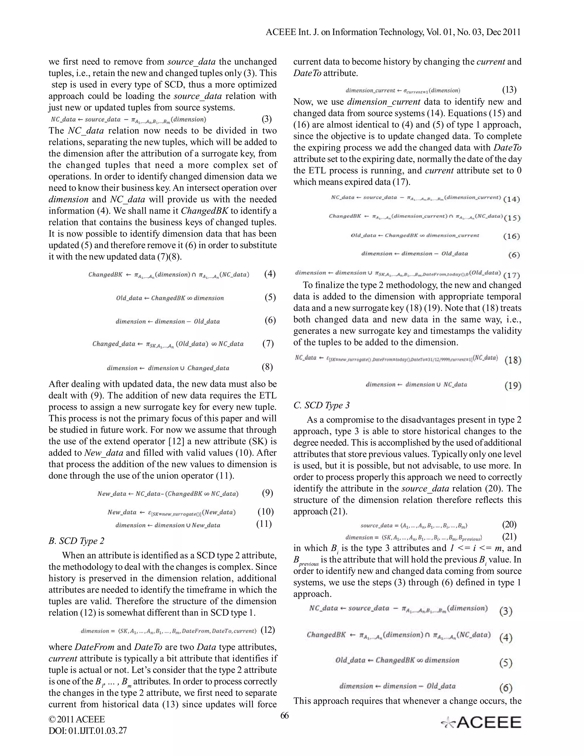 Slowly Changing Dimensions Specification a Relational Algebra Approach