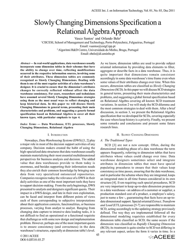 Slowly Changing Dimensions Specification a Relational Algebra Approach PDF