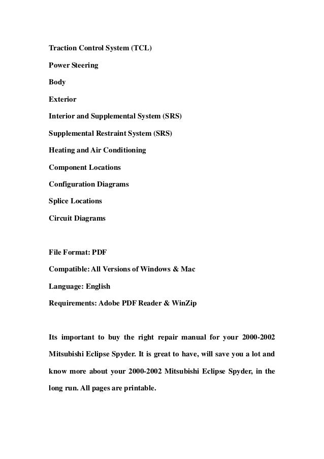 2000 Mitsubishi Eclipse Repair Manual Free Download
