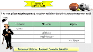 • Τσατσούρης Χρήστος, Φιλόλογος Γυμνασίου Μαγούλας
Άσκηση 3
βιβλίου, σελ.58
 