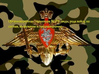 Организационная структура ВС РФ: виды, рода войск, их
состав, вооружение и предназначение.
2 занятие
 