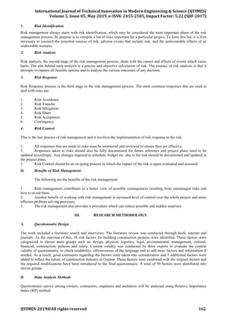 RISK MANAGEMENT IN HIGH RISE CONSTRUCTION PROJECTS IN SURAT CITY | PDF