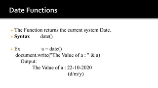 27. mathematical, date and time functions in VB Script | PPT