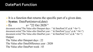 27. mathematical, date and time functions in VB Script | PPT