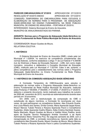 PARECER CME/ARAUCÁRIA Nº 27/2010       