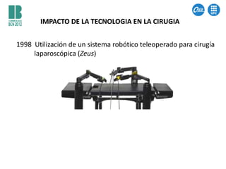 IMPACTO DE LA TECNOLOGIA EN LA CIRUGIA


1998 Utilización de un sistema robótico teleoperado para cirugía
     laparoscópica (Zeus)
 