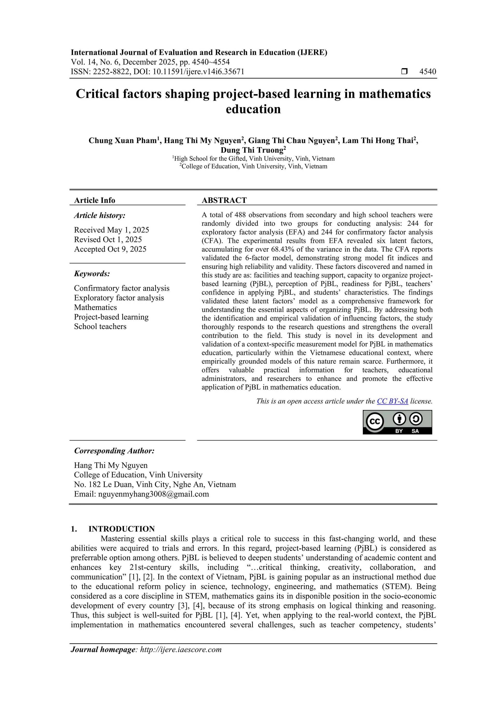 Critical factors shaping project-based learning in mathematics ...