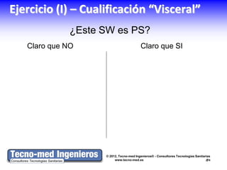 Ejercicio (I) – Cualificación “Visceral”
              ¿Este SW es PS?
   Claro que NO                          Claro que SI




                    © 2012, Tecno-med Ingenieros® - Consultores Tecnologías Sanitarias
                         www.tecno-med.es                                          6
 