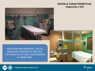 DATOS & CARACTERISTICAS
                                             Urgencias y UCI




   AREA ATENCION INMEDIATA : 48.518
  URGENCIAS ATENDIDAS EL AÑO 2011
Y 10 CAMAS DE UCI CON 2.001 ESTANCIAS
            EL MISMO AÑO
 