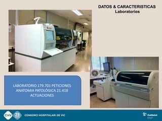 DATOS & CARACTERISTICAS
                                        Laboratorios




LABORATORIO 179.701 PETICIONES
  ANATOMIA PATOLÓGICA 21.418
        ACTUACIONES
 