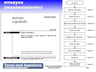 ensayos
(mantenimiento)




                  © 2012, Tecno-med Ingenieros® - Consultores Tecnologías Sanitarias
                      www.tecno-med.es                                          14
 