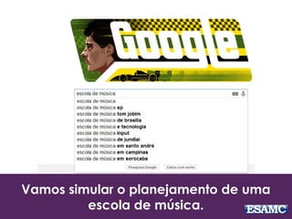 Vamos simular o planejamento de uma
escola de música.
 
