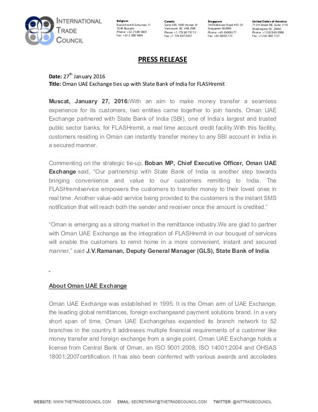 Oman Uae Exchange Ties Up With State Bank Of India For Flashremit