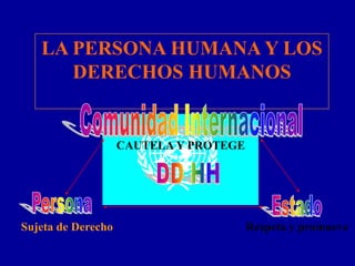 LA PERSONA HUMANA Y LOS
      DERECHOS HUMANOS


                    CAUTELA Y PROTEGE




Sujeta de Derecho                       Respeta y promueve
 