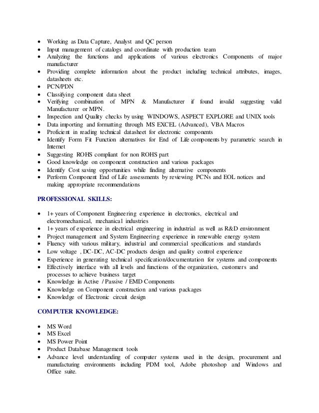 Resume Component Engineer 1 Year Experience - Resumecomponentengineer1yearexperience 2 638
