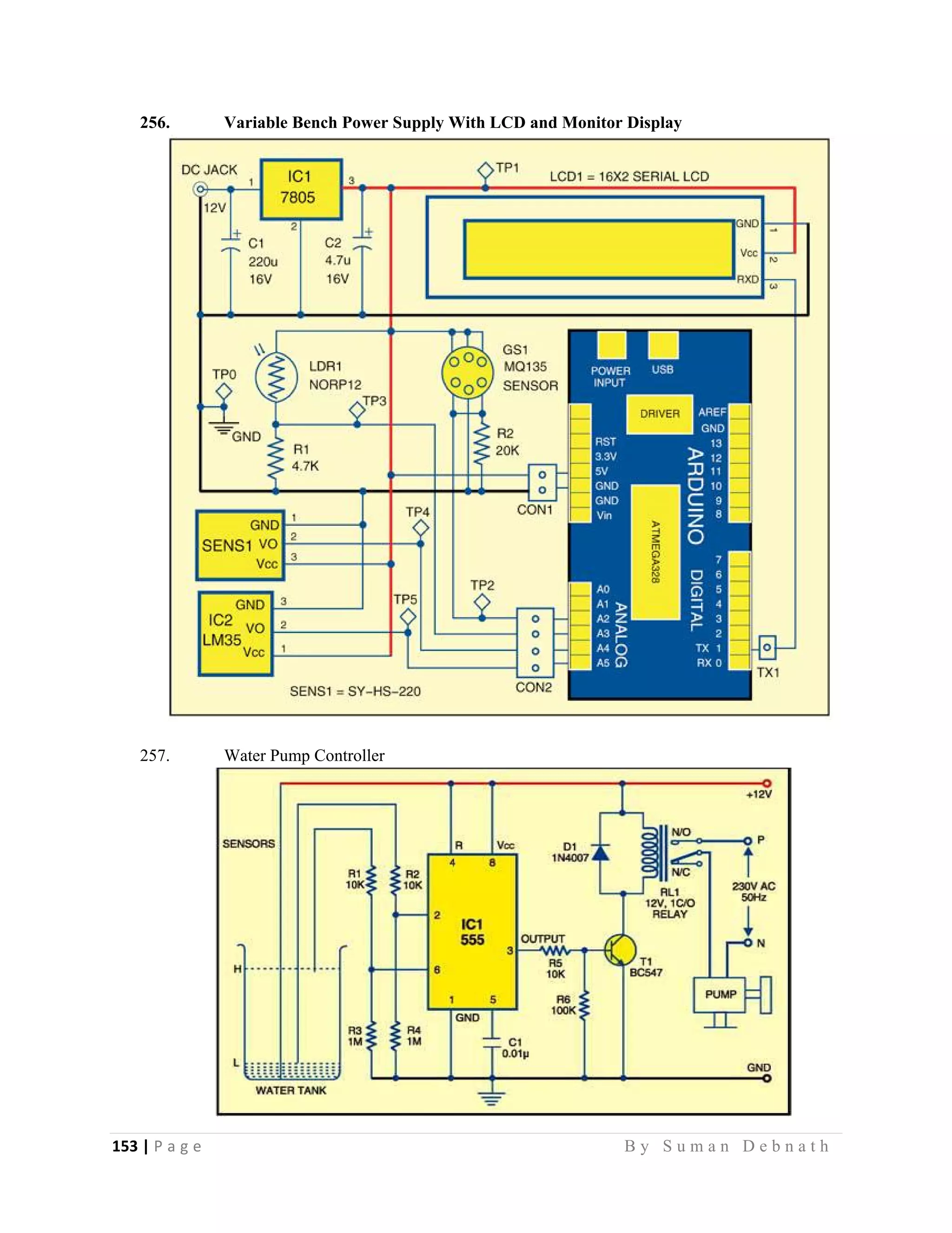 153 | P a g e                                                                                                   B y S u m a n D e b n a t h  
 
256. Variable Bench Power Supply With LCD and Monitor Display
257. Water Pump Controller
 