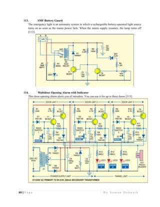 69 | P a g e                                                                                                   B y S u m a n D e b n a t h  
 
113. SMF Battery Guard
The emergency light is an automatic system in which a rechargeable battery-operated light source
turns on as soon as the mains power fails. When the mains supply resumes, the lamp turns off
[112].
114. Multidoor Opening Alarm with Indicator
This door-opening alarm alerts you of intruders. You can use it for up to three doors [113].
 