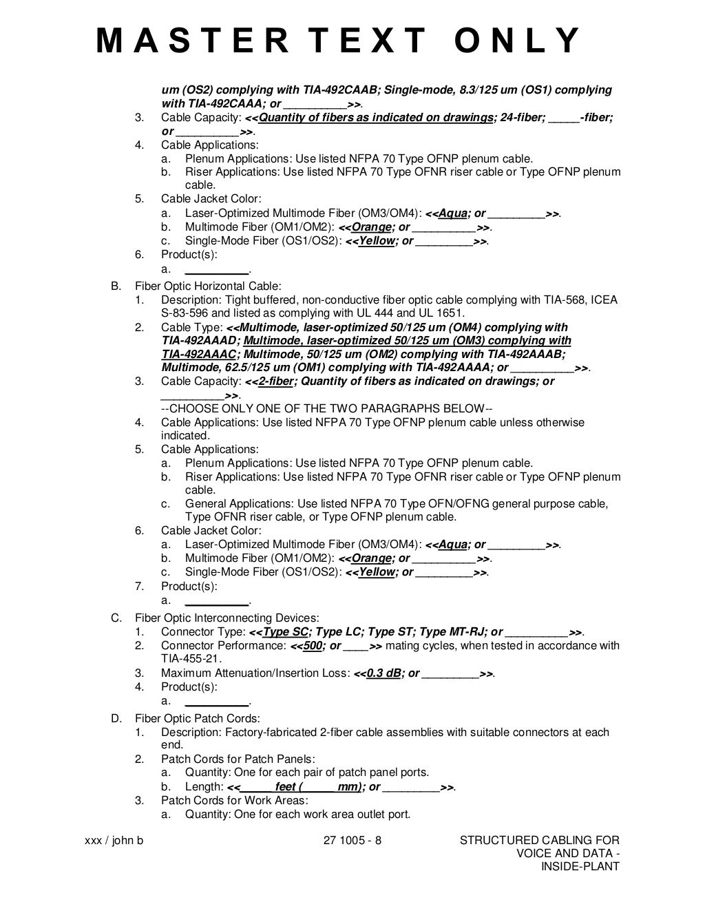 Csi Master Specifications Index – SFJO