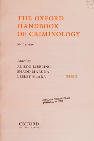 The Oxford Handbook Of Criminology 6th Edition Alison Liebling | PDF