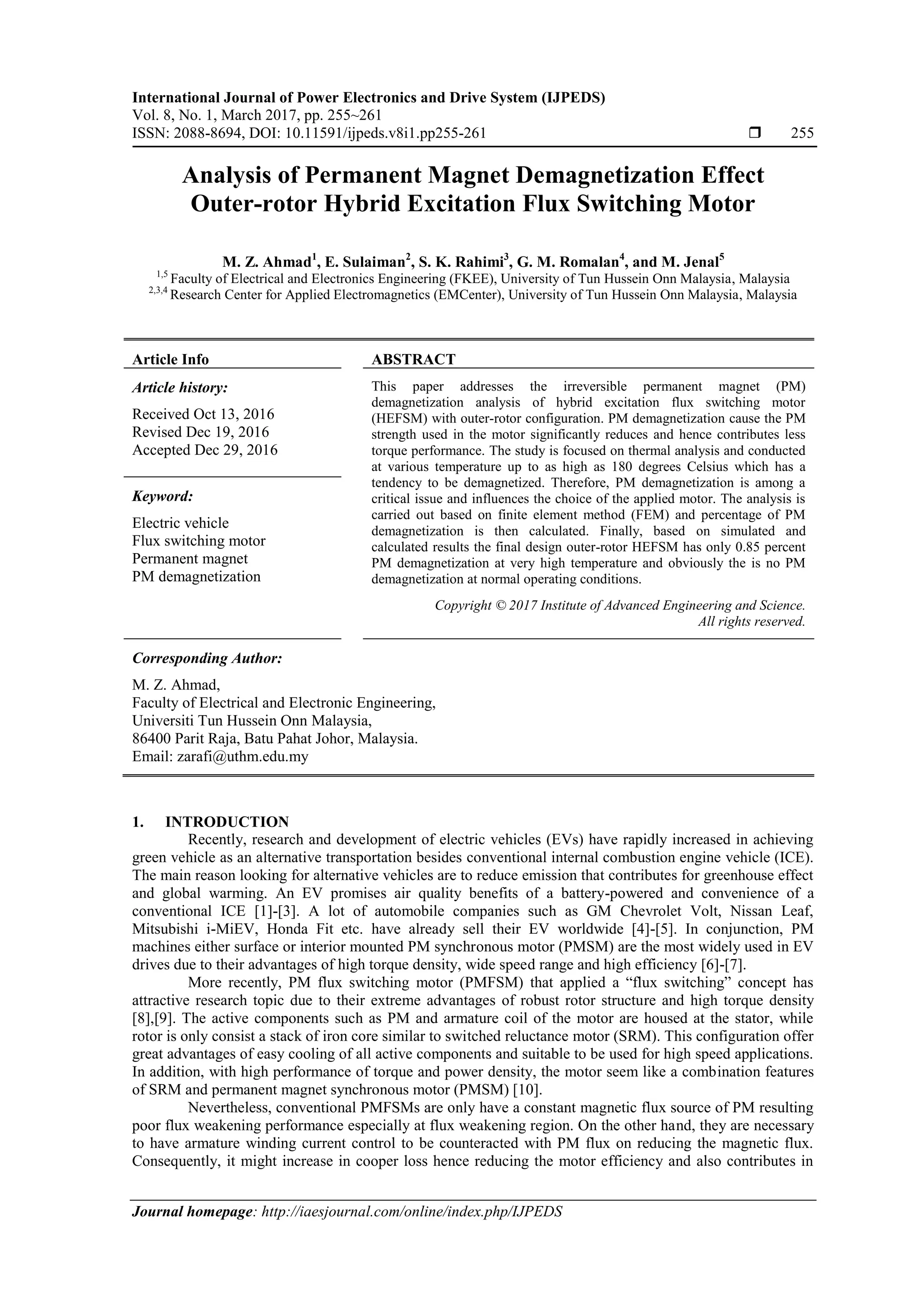 Hard Drive Demagnetization Reference: Analysis Of Permanent Magnet Demagnetization Effect Outer Rotor Hybrid
