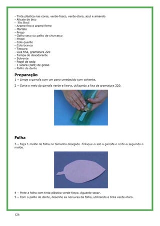 - Tinta plástica nas cores, verde-fosco, verde-claro, azul e amarelo
- Alicate de bico
- ..Fita floral
- Arame fino e aram...