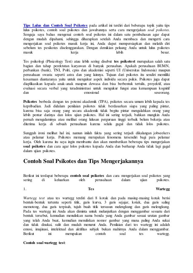 Contoh Soal Tes Pof Bank Indonesia