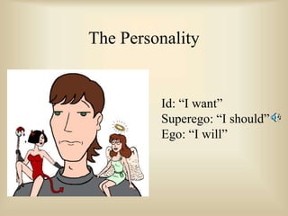The Personality
Id: “I want”
Superego: “I should”
Ego: “I will”
 