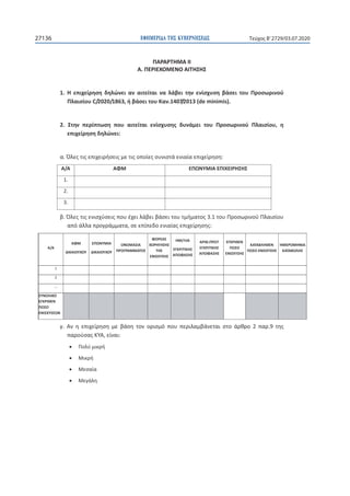 ΕΦΗΜΕΡΙ∆Α TΗΣ ΚΥΒΕΡΝΗΣΕΩΣ27136 Τεύχος B’2729/03.07.2020
.
1.
C/2020/1863, .1407/2013 (de minimis).
2. ,
:
. :
/
1.
2.
3.
. 3.1
, :
/
/ .
1
2
…
. 2 .9
, :
 
