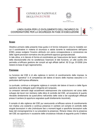 273 2015 linee guida cni coordinatore per la sicurezza in fase di ...