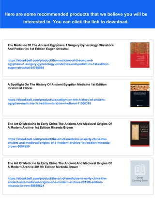 The Medicine Of The Ancient Egyptians 2 Internal Medicine 1st Edition Eugen Strouhal | PDF