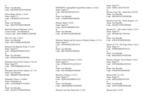 or                                                                                                  Name: Super771
Name: Asu Shrestha                      MONOPOLY SpongeBob SquarePants Edition v1.0.0.0             Code : 6XJ9LLX8Y7SVNAV
Code : QXNNSWVKXTFMNSM                  Name: Super771                                              or
                                        Code : RSJ7HEXHY6SVNAV                                      Mystery Case Files : Huntsville v9.0r383
Mirror Magic Deluxe v1.0.0.0            or                                                          Name: Asu Shrestha
Name: Super771                          Name: Asu Shrestha                                          Code : BWFQ9NYLG9FMNSM
Code : EWJRGKYVEFSVNAV                  Code : LAKBJFNKJFFMNSM
or                                                                                                  Mystery Case Files : Prime Suspects 1.3c
Name: Asu Shrestha                      Monster Mash v1.0.0.0                                       Name: Asu Shrestha
Code : QW67WEW68YFMNSM                  Name: Super771                                              Code : DAQVFT7PSAFMNSM
                                        Code : 9ECDL988HMSVNAV
Miriel the Magical Merchant 1.0.0.0     or                                                          Mystery P.I. - The Lottery Ticket v1.0.0.3
License Name : Asu Shrestha II          Name: Asu Shrestha                                          Name: Super771
License Code : QELFTKRKACFMNSM          Code : JK7WFVEGQHFMNSM                                      Code : PHA8MTJFC7SVNAV
                                                                                                    or
Miss Teri Tale v1.0.0.0                                                                             Name: Asu Shrestha
Name: Asu Shrestha                      Mortimer Beckett and the Secrets of Spooky Manor v1.0.1.0   Code : JCKWTPJNJBFMNSM
Code : 8GLCLMDKA8FMNSM                  Name: Super771
                                        Code : WNN9PA8LFDSVNAV                                      Mystery P.I.™ - The Vegas Heist v1.0.0.3
Monarch-The Butterfly King v1.0.18.0    or                                                          Name: Super771
Name: Super771                          Name: Asu Shrestha                                          Code : H9MPJQPR69SVNAV
Code : 8K68DDWSMNSVNAV                  Code : BW77S68XFFFMNSM                                      or
or                                                                                                  Name: Asu Shrestha
Name: Asu Shrestha                                                                                  Code : BK6KJBPXYNFMNSM
Code : JPXSGGFRNDFMNSM
                                        Mosaic Tomb of Mystery v1.0.0.0                             Mystery Solitaire- Secret Island v1.0.0.4
Monopoly Here & Now Edition v1.0.2.54   Name: Super771                                              Name: Super771
Name: Super771                          Code : W78RNNYVGASVNAV                                      Code : VFJNNKDM6ASVNAV
Code : TMN7PDRMQVSVNAV                  or                                                          or
or                                      Name: Asu Shrestha                                          Name: Asu Shrestha
Monopoly Here & Now Edition 1.0.7.110   Code : KXLTP6QDGFFMNSM                                      Code : ETKJPTP67RFMNSM
Name: Asu Shrestha
Code : QRKBJFV7MLFMNSM                  Mysteries of Horus v1.0.2.0                                 Mysteryville 2 v1.0.0.1
                                        Name: Super771                                              Name: Super771
Monopoly Classic v1.0.406.0             Code : NQPNLRA9MRSVNAV                                      Code : JKPQT6JQSFSVNAV
Name: Christoph Lee                     or                                                          or
Code : ETJJD-PRQFY-FNAMA                Name: Asu Shrestha                                          Name: Asu Shrestha
or                                      Code : GMPNQ9MQVXFMNSM                                      Code : QTB7TWBKS8FMNSM
Name: Asu Shrestha
Code : HGARV7THXRFMNSM                  Mystery Case Files Huntsville v1.2.0.0                      Mysteryville v1.0.0.0
 