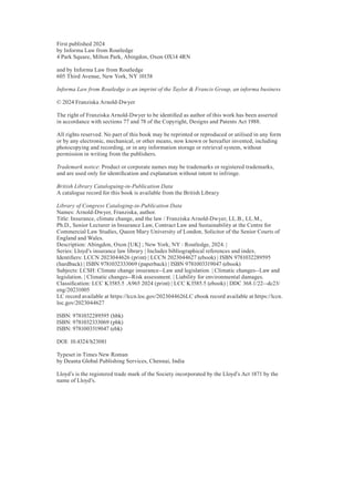 Insurance Climate Change And The Law Arnolddwyer Franziska | PDF