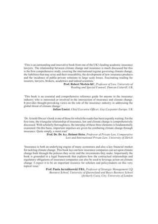 Insurance Climate Change And The Law Arnolddwyer Franziska | PDF