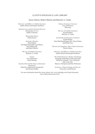 Insurance Climate Change And The Law Arnolddwyer Franziska | PDF