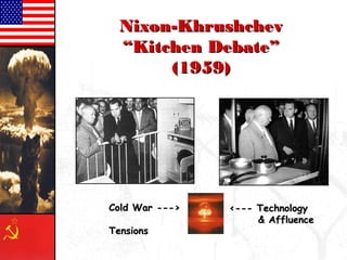 NNiixxoonn--KKhhrruusshhcchheevv 
““KKiittcchheenn DDeebbaattee”” 
((11995599)) 
CCoolldd WWaarr ------>> 
TTeennssiioonnss 
<<------ TTeecchhnnoollooggyy 
&& AAfffflluueennccee 
 