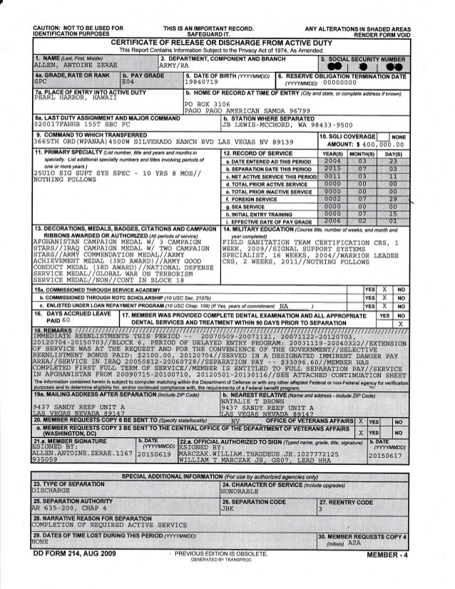 Antoine Allen DD Form 214 Complete Antoine Allen DD Form 214 Complete
