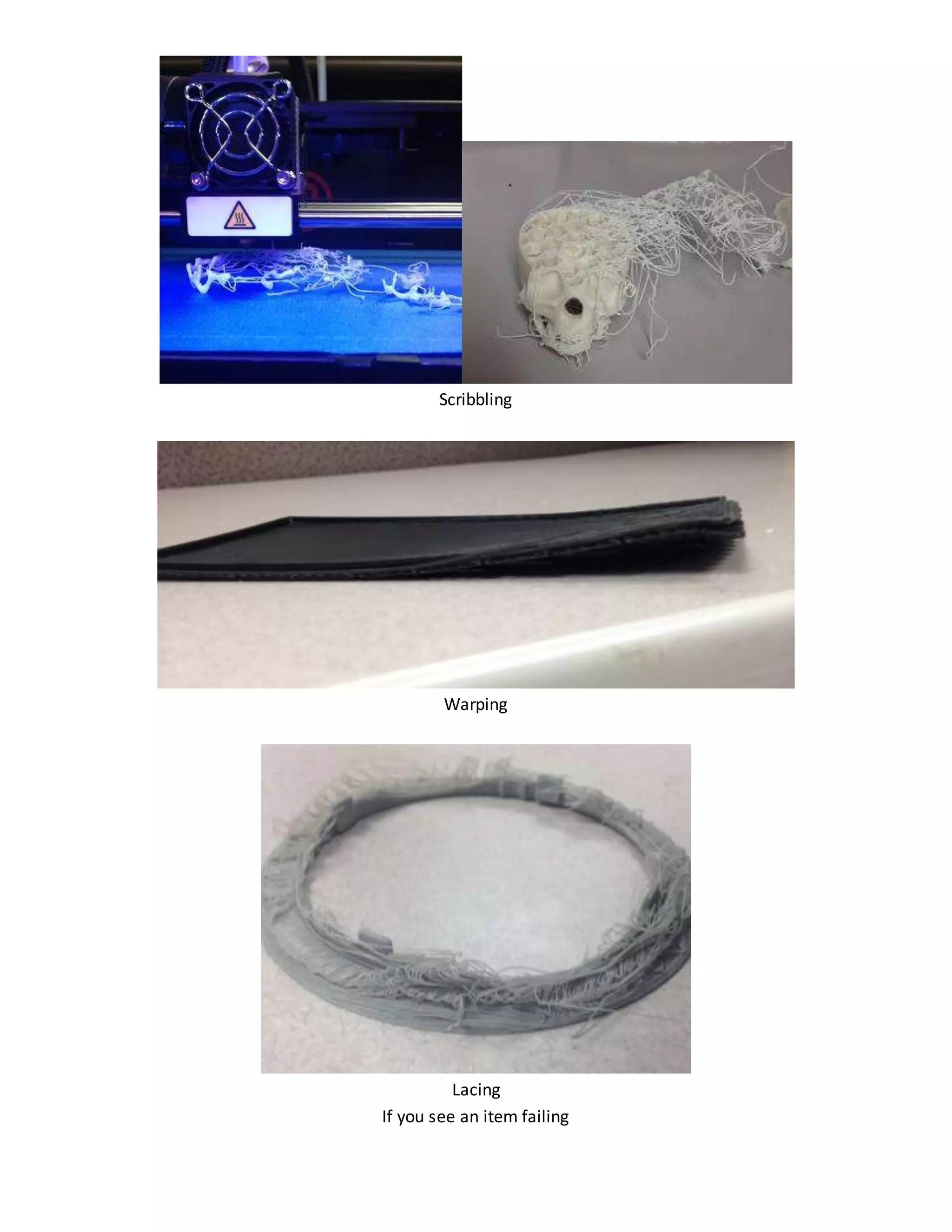 Scribbling
Warping
Lacing
If you see an item failing
 