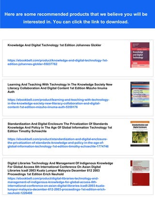 Knowledge And Digital Technology 1st Edition Johannes Glckler | PDF