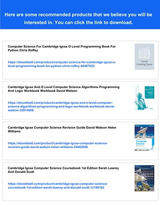 Cambridge Igcse Computer Science Programming Book 1st Edition Richard ...