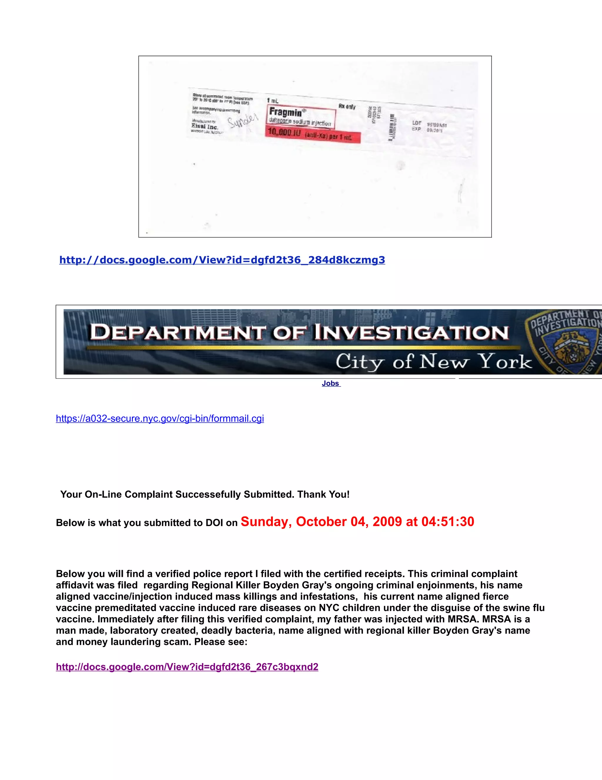 CRIMINAL COMPLAINT ATTEMPTED MURDER BOYDEN GRAY DOC Infectious