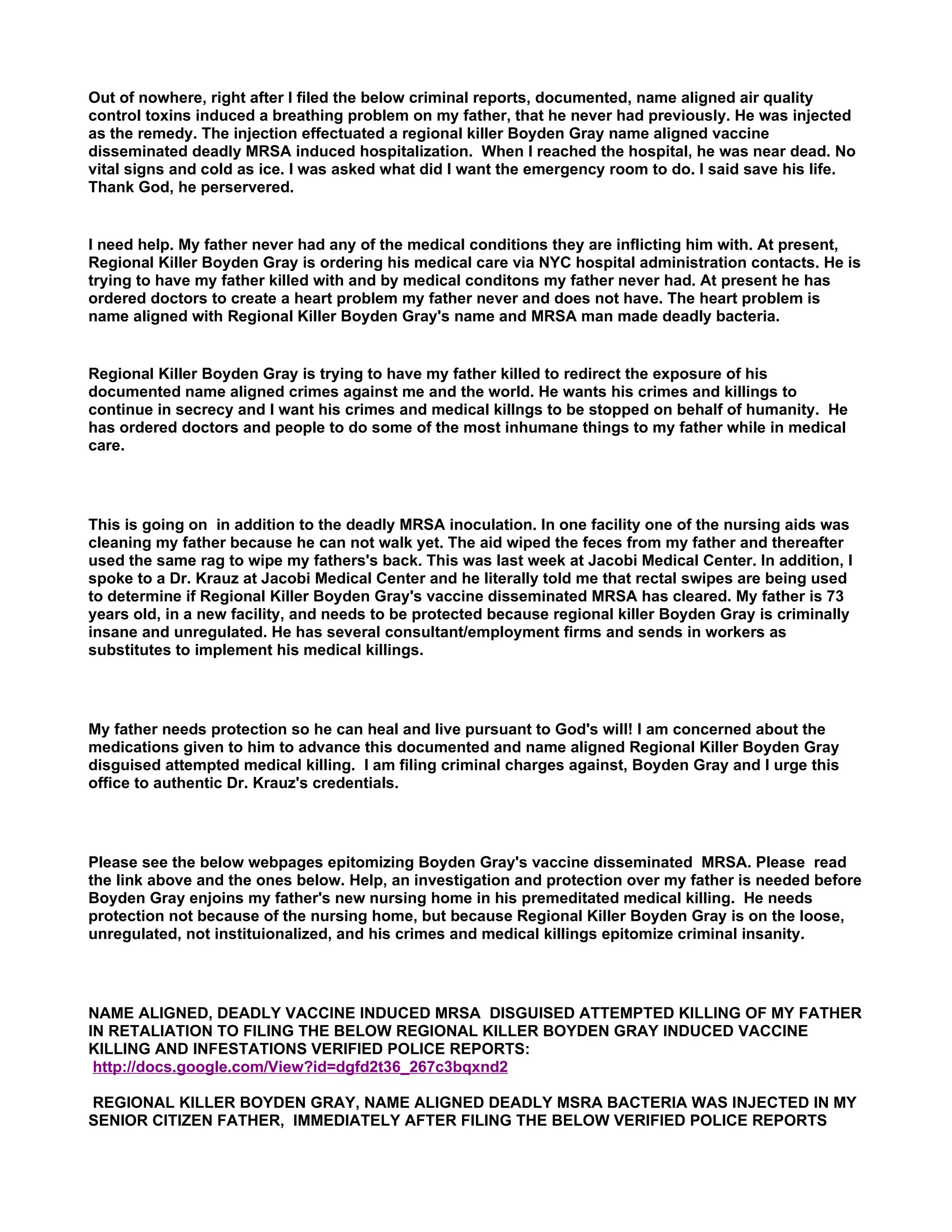 CRIMINAL COMPLAINT ATTEMPTED MURDER BOYDEN GRAY DOC Infectious