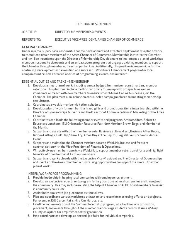 Director Membership and Events POSITION DESCRIPTION