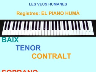 LES VEUS HUMANES Registres: EL PIANO HUMÀ BAIX         TENOR                 CONTRALT                               SOPRANO 